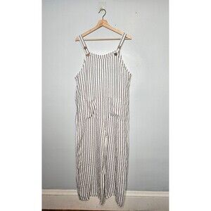 TEMPO PARIS Striped Linen Jumpsuit Overalls S/M Wide Leg Cropped Lightweight